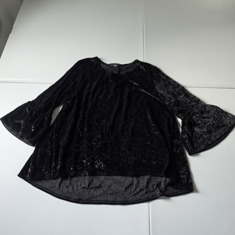 Bryn Walker Tunic Top Womens Large Black Crushed Velvet Scoop Neck Bell Sleeve